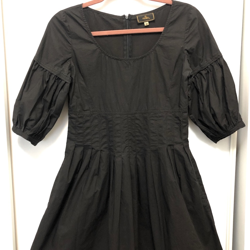 Fendi Cotton Black Dress with Bouffant Sleeves